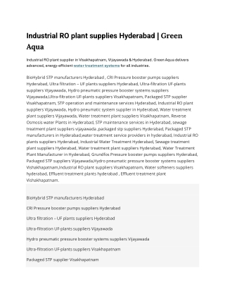 Industrial RO plant supplies Hyderabad