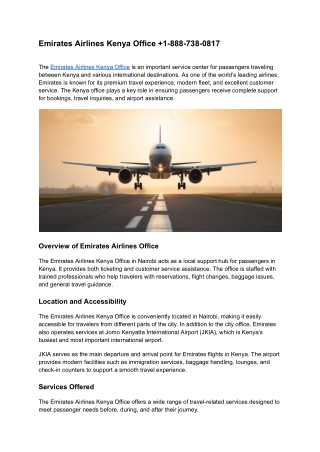 Emirates Airlines Kenya Office  1-888-738-0817