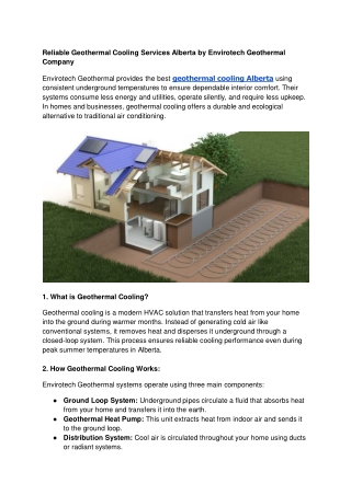 Reliable Geothermal Cooling Services Alberta by Envirotech Geothermal Company