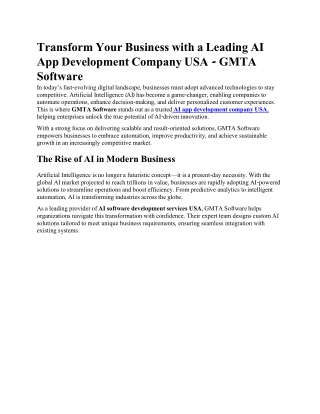 Trusted App Development Company USA | gmtasoftware