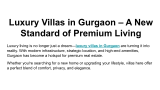 Luxury Villas in Gurgaon