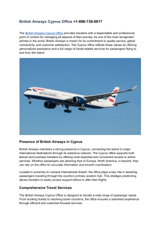British Airways Cyprus Office  1-888-738-0817