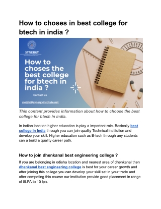How to choses in best college for btech in india