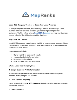 Local SEO Company to Grow Your Business Visibility Fast - Map Ranks