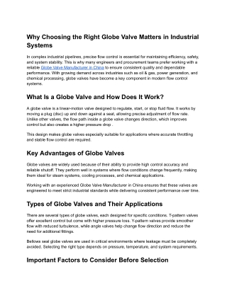 Why Choosing the Right Globe Valve Matters in Industrial Systems