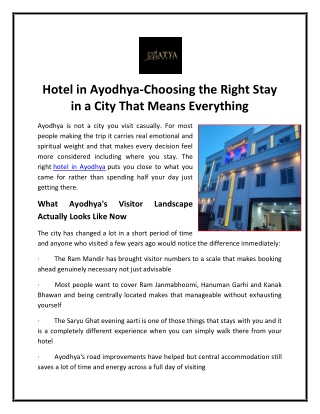 Hotel in Ayodhya-Choosing the Right Stay in a City That Means Everything