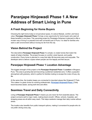 Paranjape Hinjewadi Phase 1 A New Address of Smart Living in Pune