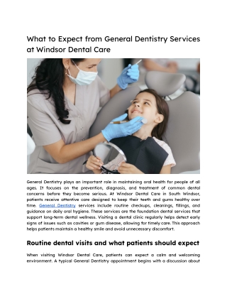 What to Expect from General Dentistry Services at Windsor Dental Care