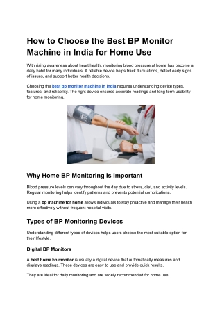 How to Choose the Best BP Monitor Machine in India for Home Use