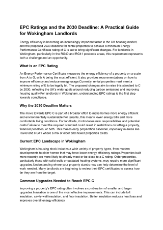 EPC Ratings and the 2030 Deadline: A Practical Guide for Wokingham Landlords