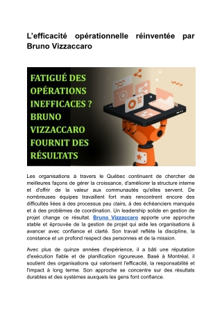 L’efficacité opérationnelle réinventée par Bruno Vizzaccaro