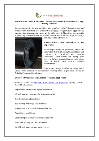 Trusted HDPE Sheets Manufacturer Providing High-Quality Sheets for Multiple Indu