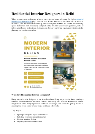 Residential Interior Designers in Delhi