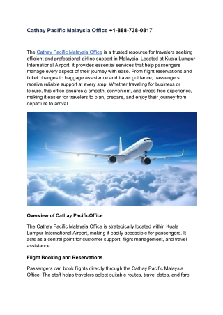 Cathay Pacific Malaysia Office  1-888-738-0817