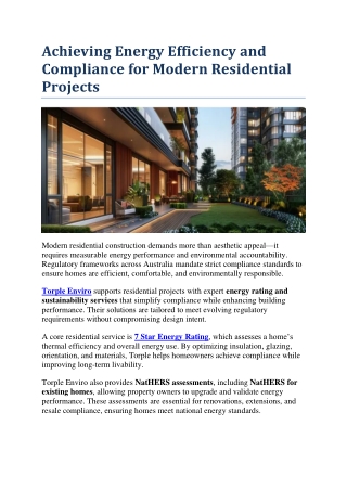 Achieving Energy Efficiency and Compliance for Modern Residential Projects