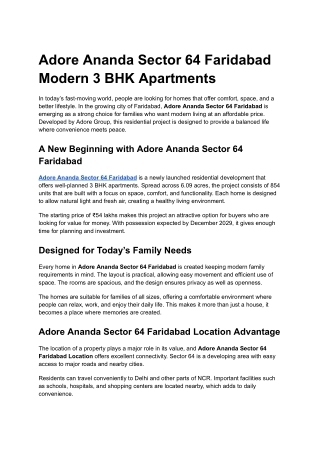 Adore Ananda Sector 64 Faridabad Modern 3 BHK Apartments
