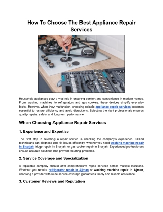 How To Choose The Best Appliance Repair Services