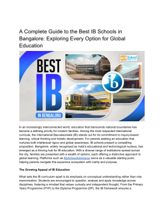 Best IB Schools in Bangalore 2026-27 | Fees, Reviews & Admission Guide