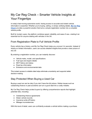 My Car Reg Check – Smarter Vehicle Insights at Your Fingertips