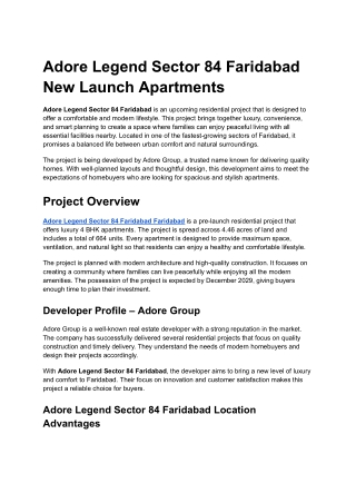 Adore Legend Sector 84 Faridabad New Launch Apartments