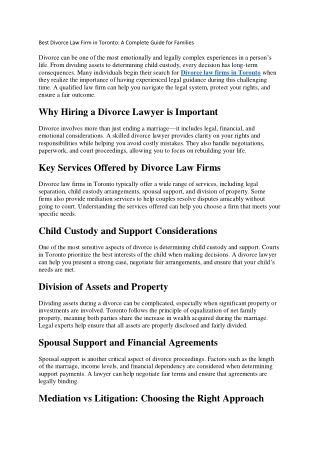 Best Divorce Law Firm in Toronto A Complete Guide for Families