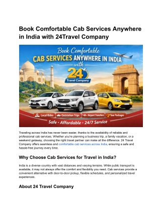 Book Comfortable Cab Services Anywhere in India with 24 Travel Company