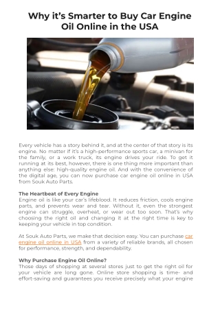 Why it’s Smarter to Buy Car Engine Oil Online in the USA
