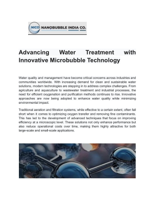 Advancing Water Treatment with Innovative Microbubble Technology