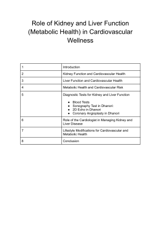 Role of Kidney and Liver Function (Metabolic Health) in Cardiovascular Wellness