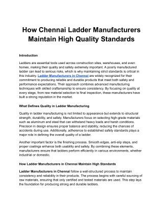 How Chennai Ladder Manufacturers Maintain High Quality Standards