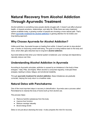 Ayurvedic Treatment for Alcohol Addiction