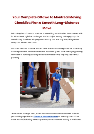 Your Complete Ottawa to Montreal Moving Checklist: Plan a Smooth Long-Distance M