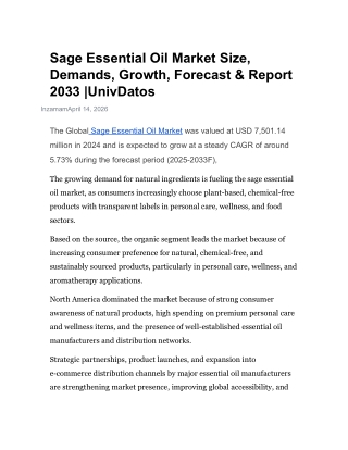 Sage EssentiaSage Essential Oil Market Size, Demands, Growth, Forecl Oil Market