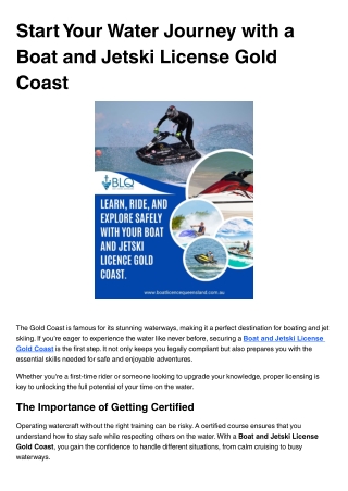 Start Your Water Journey with a Boat and Jetski License Gold Coast