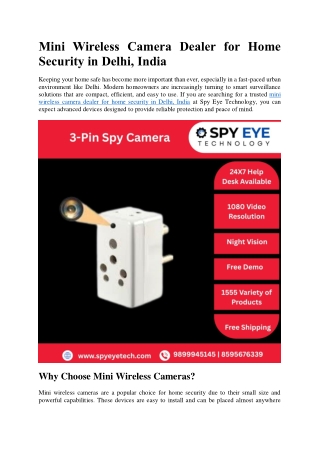 Mini Wireless Camera Dealer for Home Security in Delhi, India