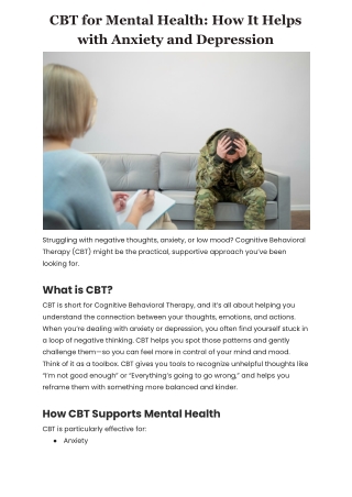 CBT for Mental Health: How It Helps with Anxiety and Depression