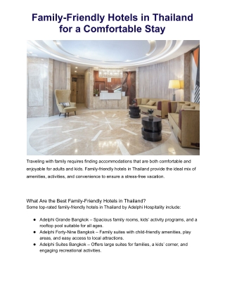 Family-Friendly Hotels in Thailand for a Comfortable Stay