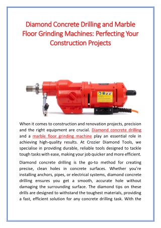 Diamond Concrete Drilling and Marble Floor Grinding Machines Perfecting Your Construction Projects