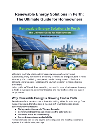 Renewable Energy Solutions in Perth: The Ultimate Guide for Homeowners