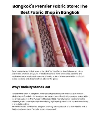 Bangkok's Premier Fabric Store: The Best Fabric Shop in Bangkok
