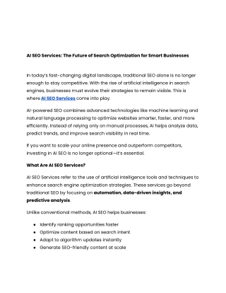 AI SEO Services The Future of Search Optimization for Smart Businesses