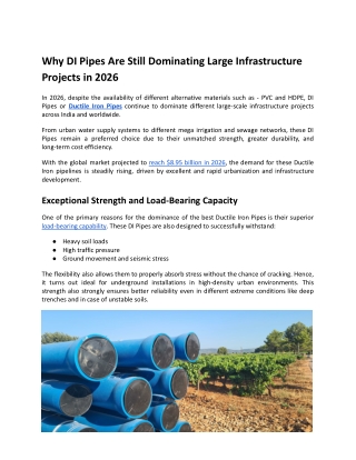 Ductile Iron Pipes in 2026: Performance, Strength and Long-Term Reliability