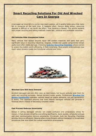 Smart Recycling Solutions For Old And Wrecked Cars In Georgia