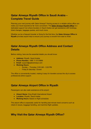 Qatar Airways Riyadh Office in Saudi Arabia – Complete Travel Guide