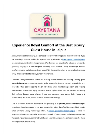 Experience Royal Comfort at the Best Luxury Guest House in Jaipur