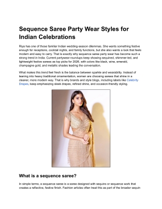 Sequence Saree Party Wear Styles for Indian Celebrations