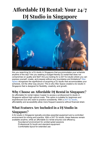 Affordable DJ Rental: Your 24/7 DJ Studio in Singapore