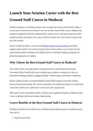 Premium Diploma in Ground Staff Training Course | Boston College