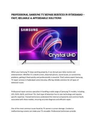 Professional Samsung TV Repair Services in Hyderabad – Fast, Reliable & Affordable Solutions