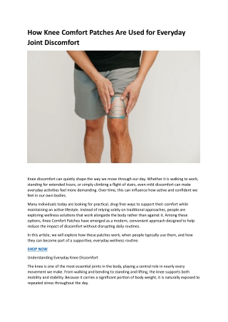 How Knee Comfort Patches Are Used for Everyday Joint Discomfort